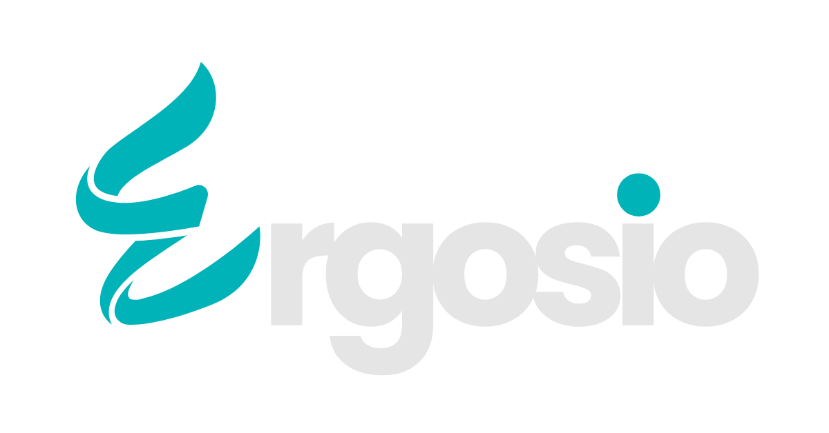 Ergosio-Logo mit transparentem Schriftzug auf weißem Hintergrund